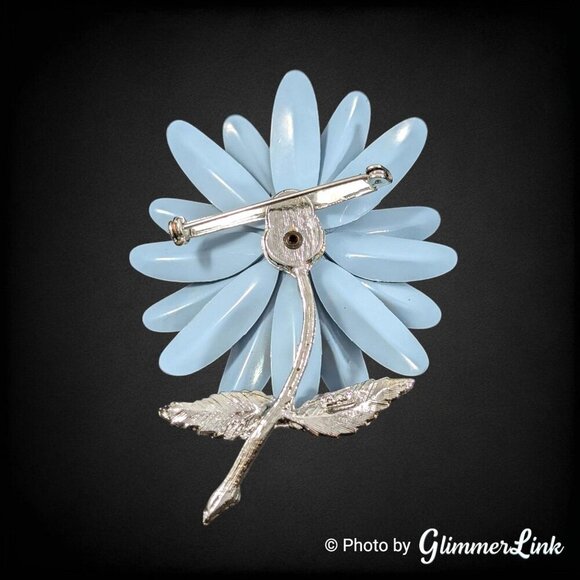 Vintage Coro Iridescent Blue Enamel Faux Pearl Silver Tone Brooch - Picture 6 of 9